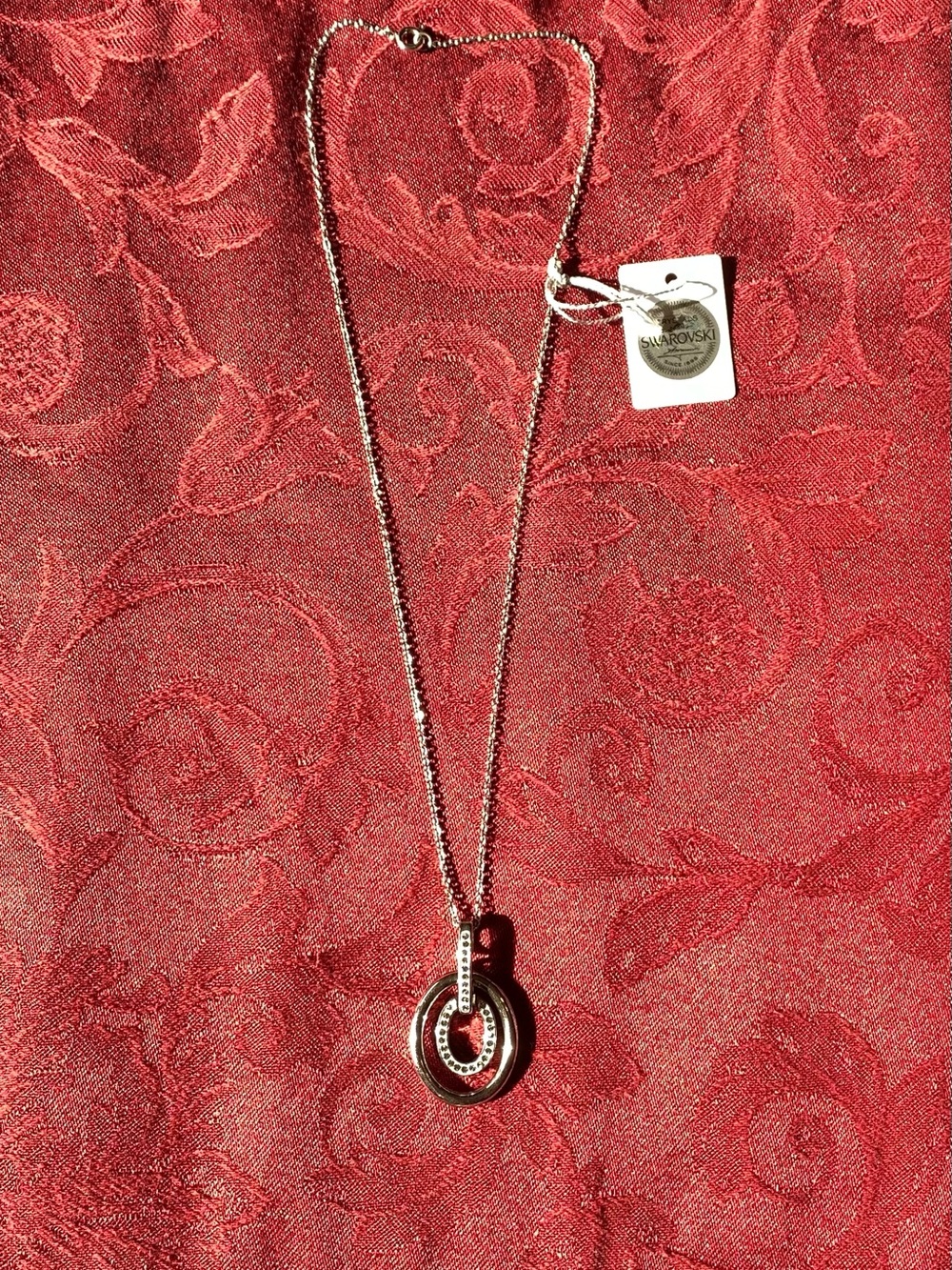 Swarovski Silver Double Circle Pendant Necklace with Crystals - New Without Tags